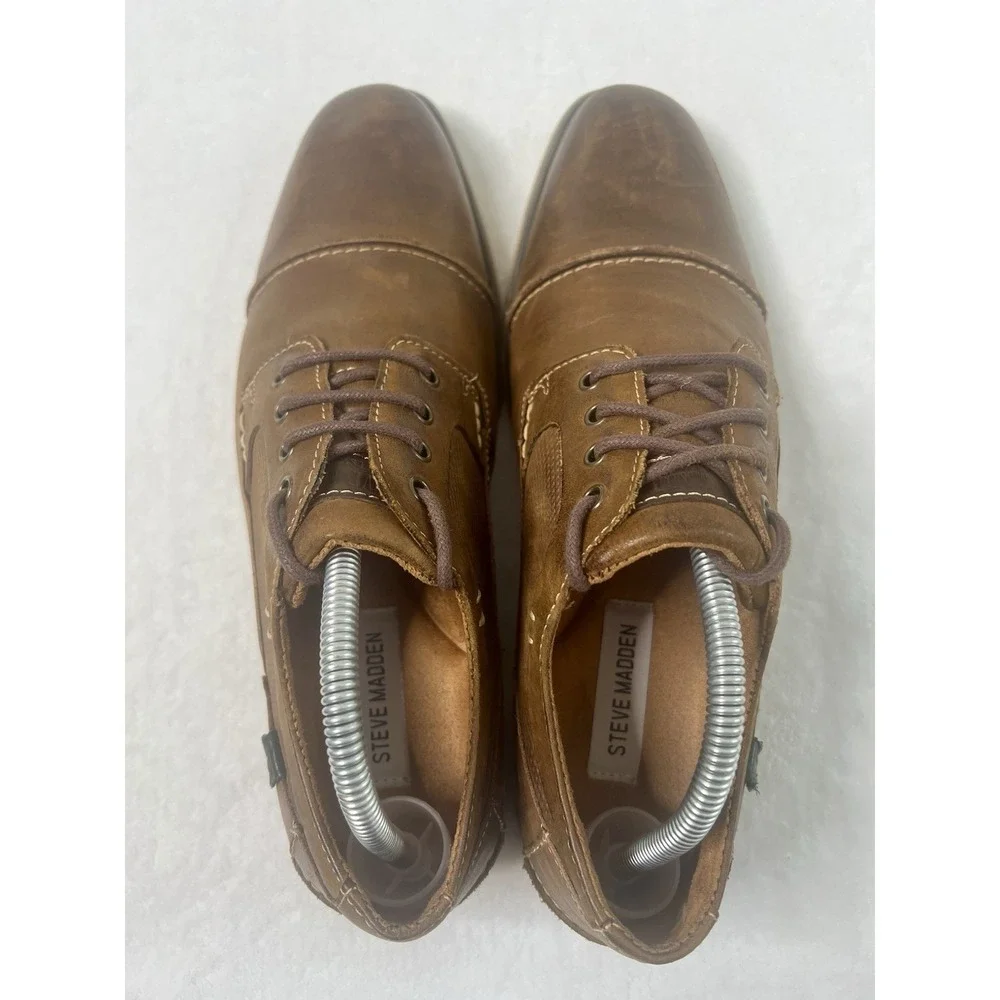 Steve Madden Mens Jagwar Cap Toe Oxford Brown Leather Dress Casual Shoes Sz 9.5‎